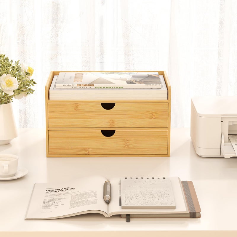 Wisuce Bamboo Desk Drawer Organizer, 2 Drawer Desktop Organizer with Drawers Tabletop Storage Organization Box for Office Home Toiletries Supplies Vanity, No Assembly Required - Image 4